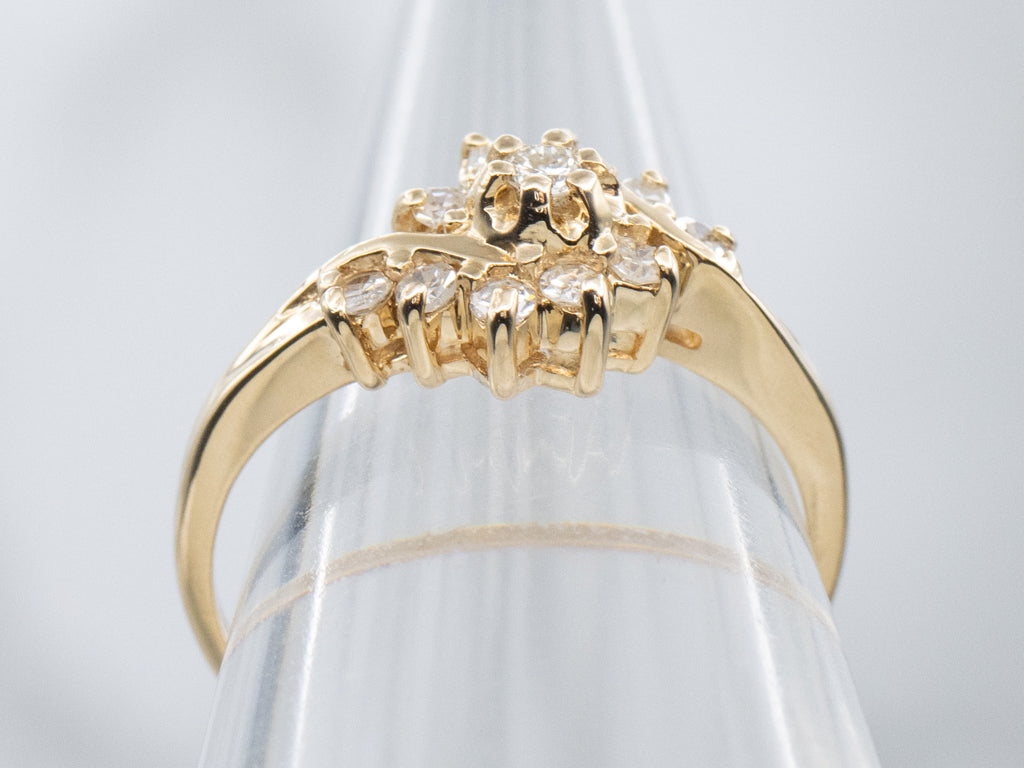 Yellow Gold Diamond Cluster Bypass Ring