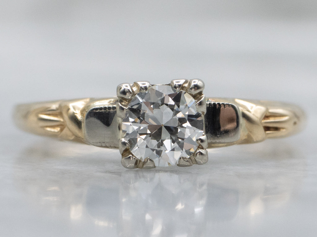 Retro European Cut Diamond Solitaire Two-Tone Engagement Ring