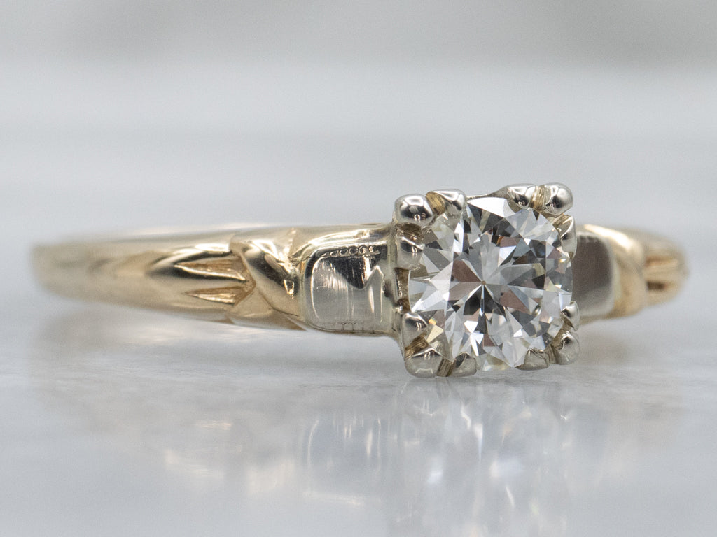 Retro European Cut Diamond Solitaire Two-Tone Engagement Ring