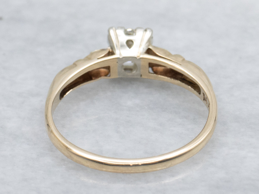 Retro European Cut Diamond Solitaire Two-Tone Engagement Ring