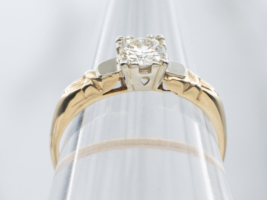 Retro European Cut Diamond Solitaire Two-Tone Engagement Ring