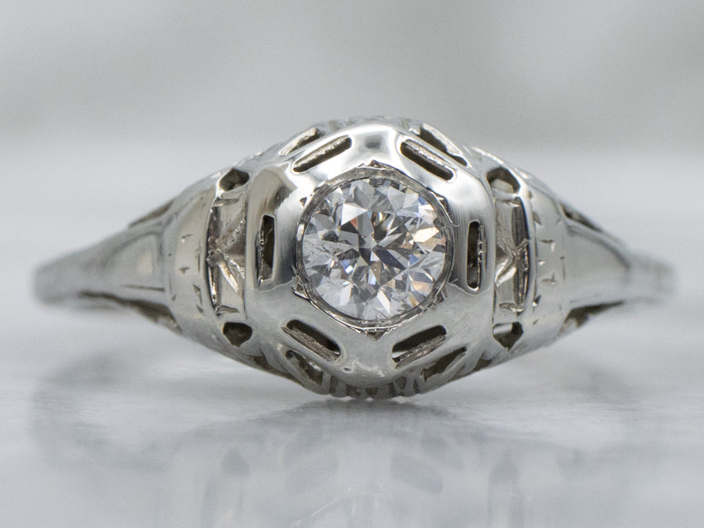 Antique Old European Cut Diamond Solitaire Filigree Engagement Ring