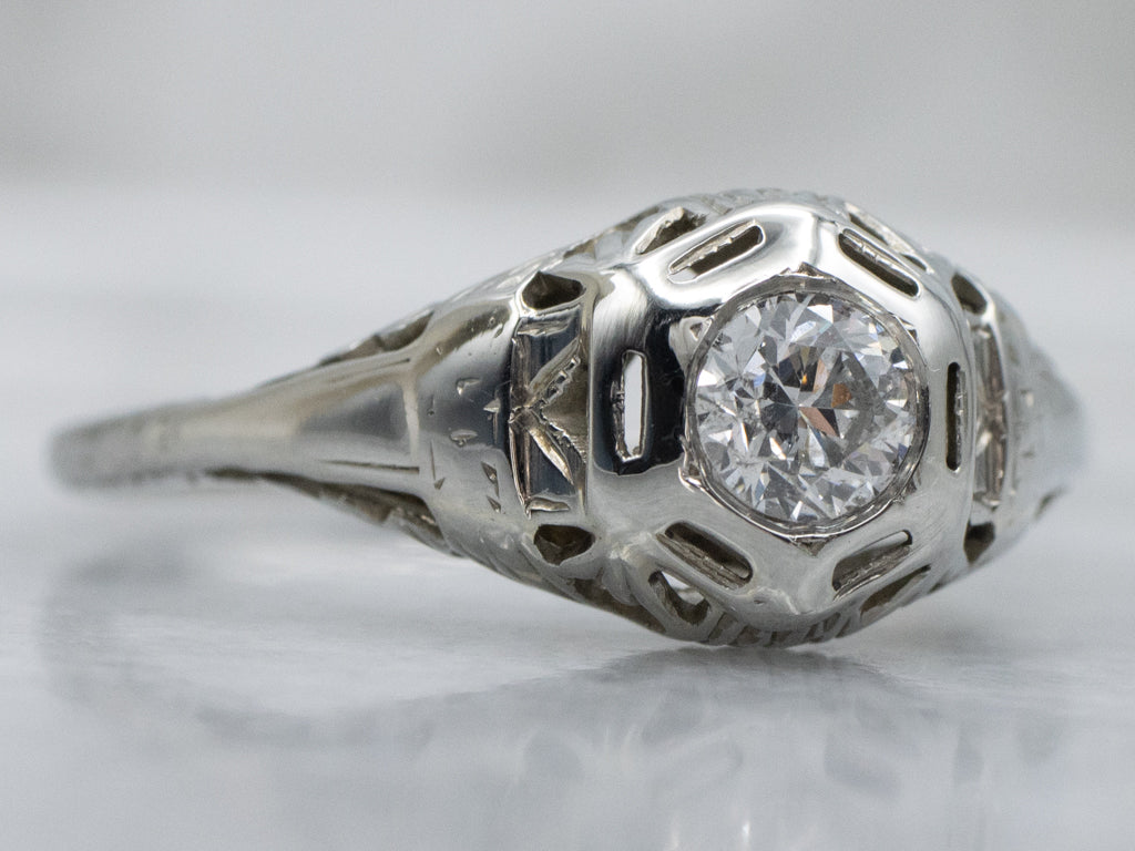 Antique Old European Cut Diamond Solitaire Filigree Engagement Ring