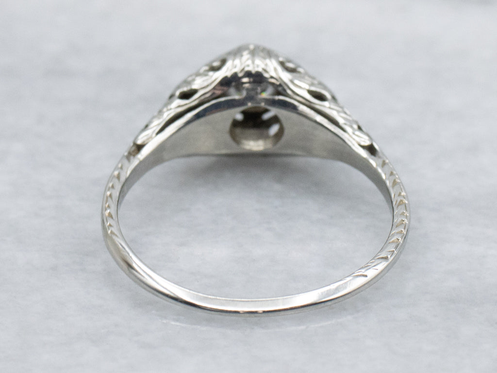Antique Old European Cut Diamond Solitaire Filigree Engagement Ring