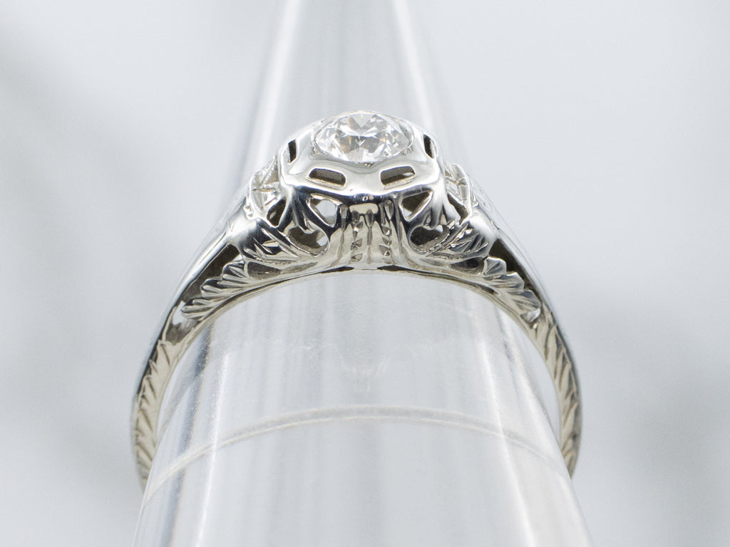 Antique Old European Cut Diamond Solitaire Filigree Engagement Ring