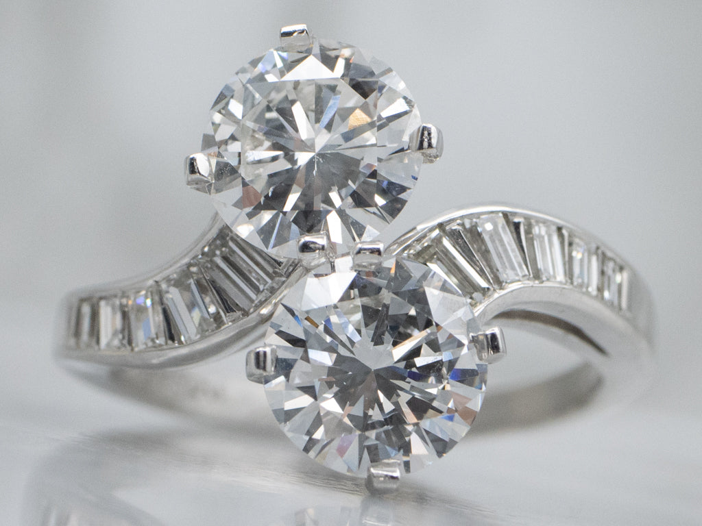 Vintage Double Diamond and Platinum Bypass Ring