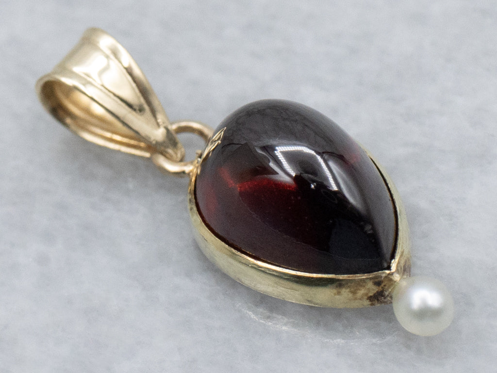Garnet Cabochon Seed Pearl and Gold Stickpin Conversion Pendant