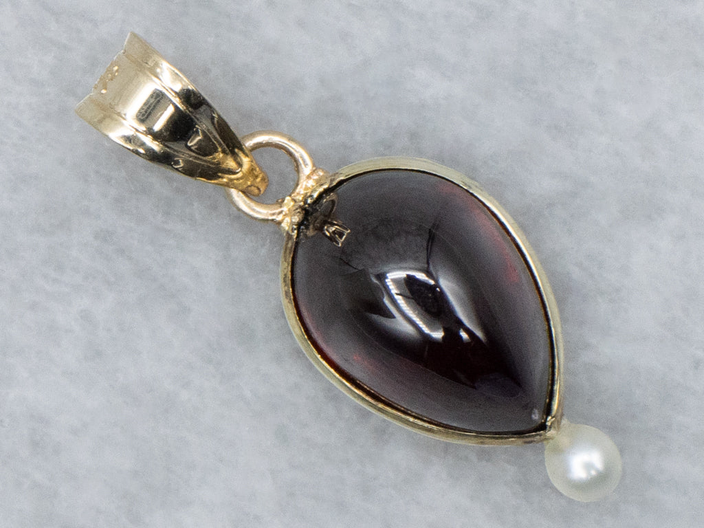 Garnet Cabochon Seed Pearl and Gold Stickpin Conversion Pendant