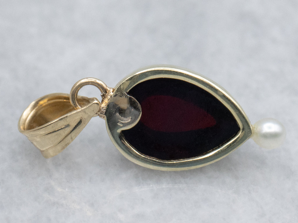 Garnet Cabochon Seed Pearl and Gold Stickpin Conversion Pendant