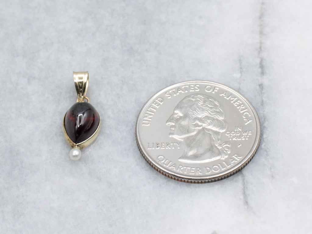 Garnet Cabochon Seed Pearl and Gold Stickpin Conversion Pendant