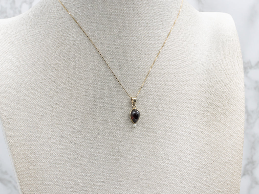Garnet Cabochon Seed Pearl and Gold Stickpin Conversion Pendant
