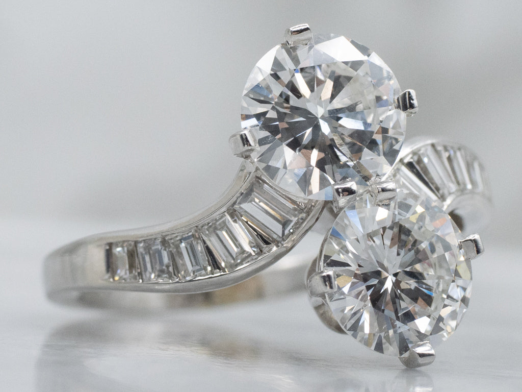 Vintage Double Diamond and Platinum Bypass Ring