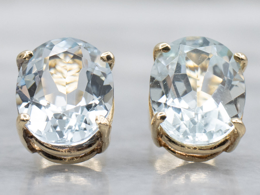 Oval-Cut Aquamarine Yellow Gold Stud Earrings