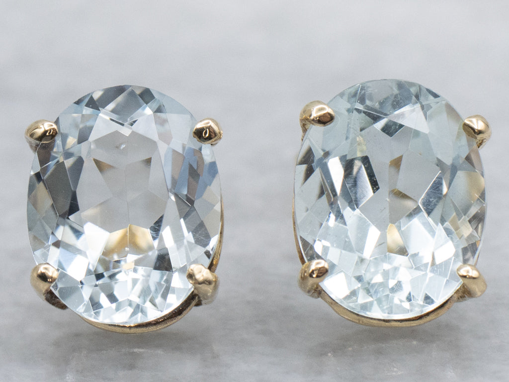 Oval-Cut Aquamarine Yellow Gold Stud Earrings