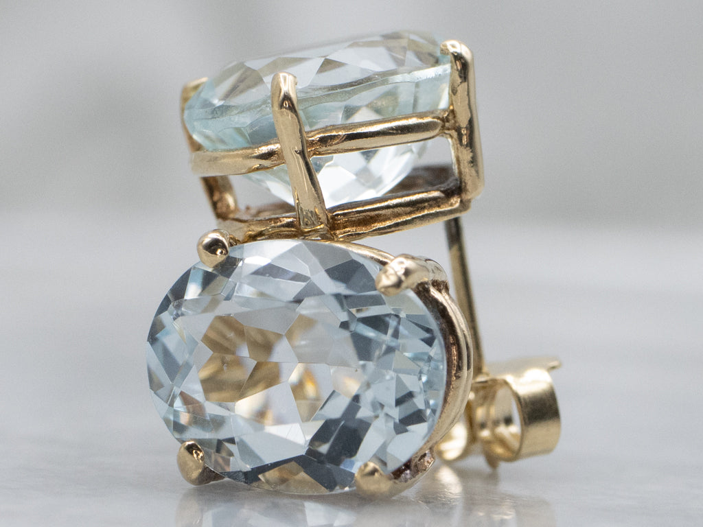 Oval-Cut Aquamarine Yellow Gold Stud Earrings