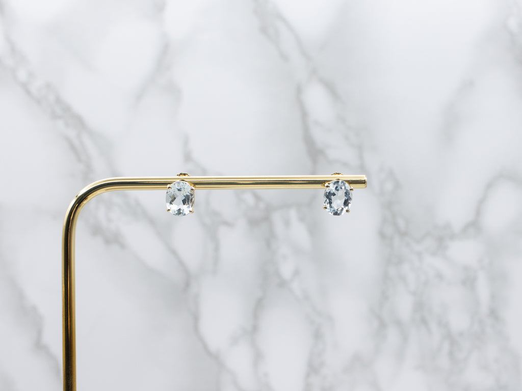 Oval-Cut Aquamarine Yellow Gold Stud Earrings