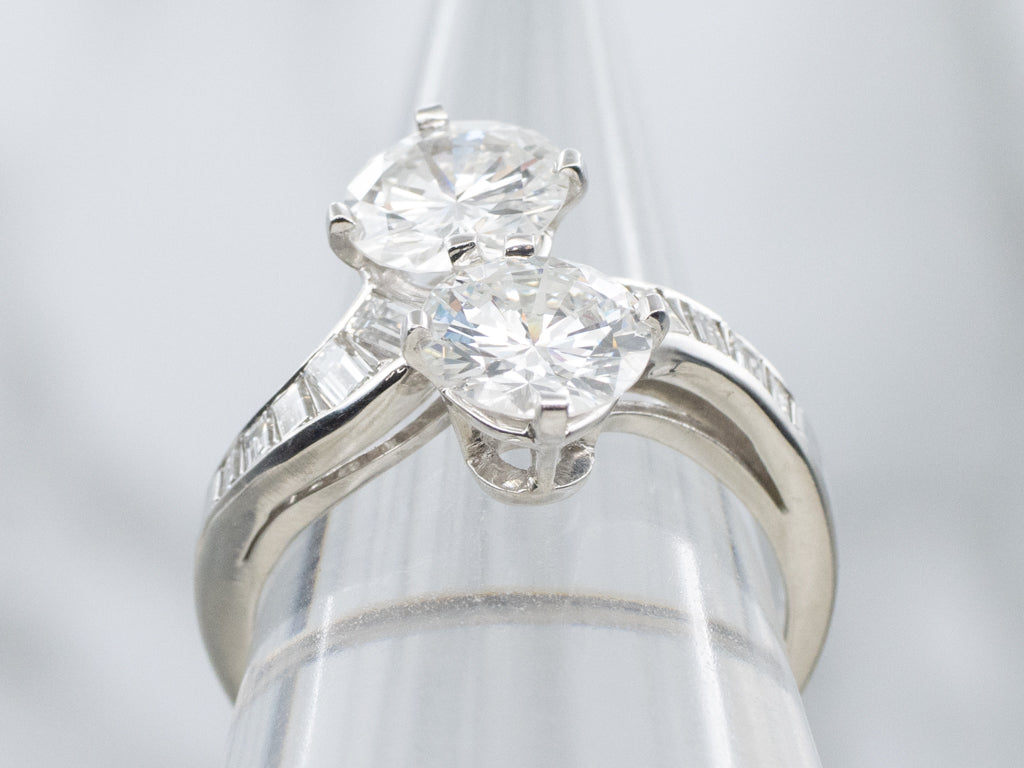 Vintage Double Diamond and Platinum Bypass Ring