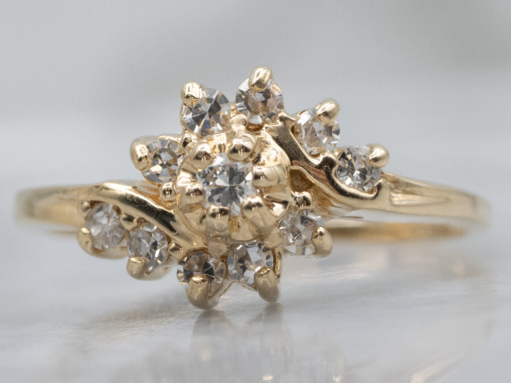 Yellow Gold Diamond Cluster Bypass Ring