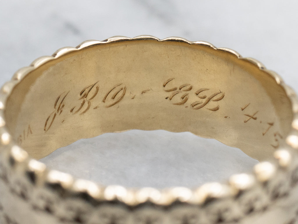 Men's 1970s Gold Band with Scrolling Patterned Edge