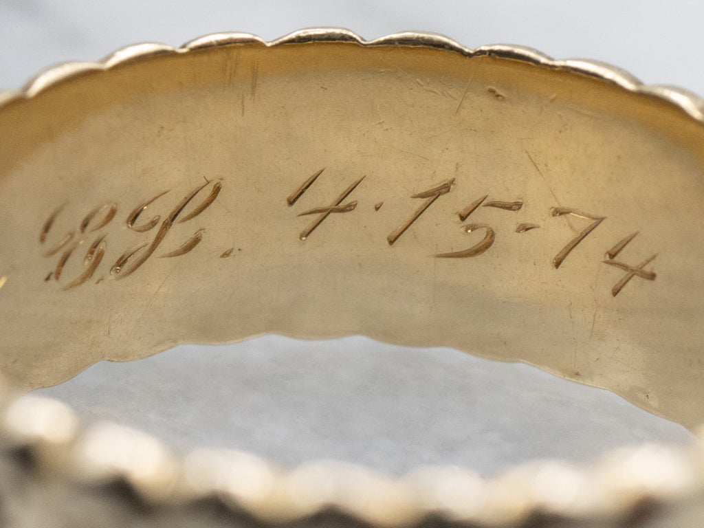 Men's 1970s Gold Band with Scrolling Patterned Edge