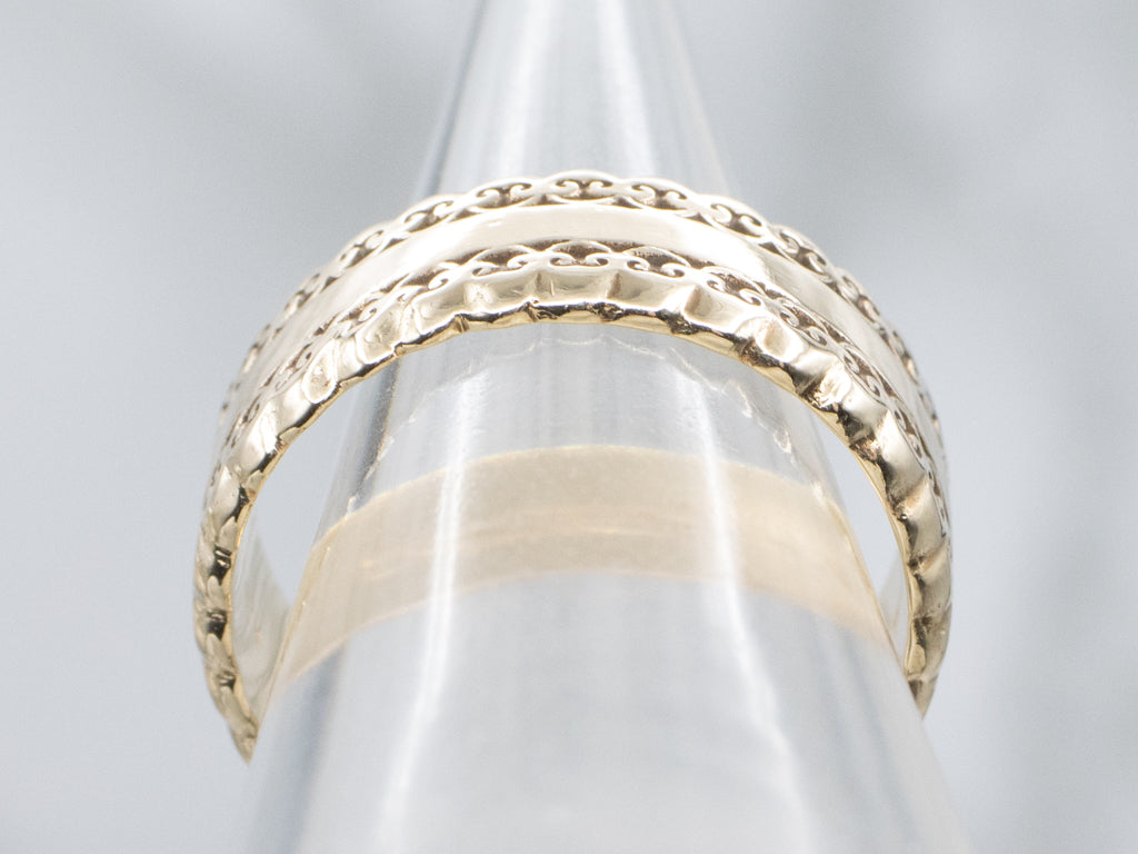 Men's 1970s Gold Band with Scrolling Patterned Edge