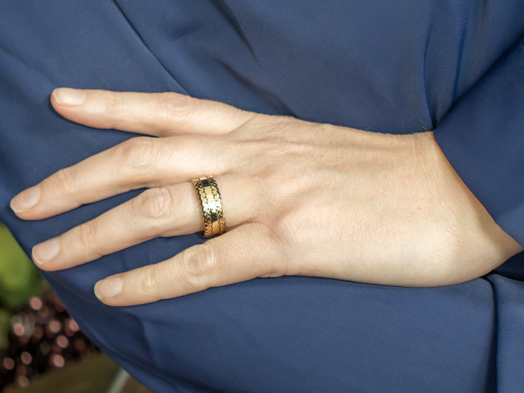 Men's 1970s Gold Band with Scrolling Patterned Edge