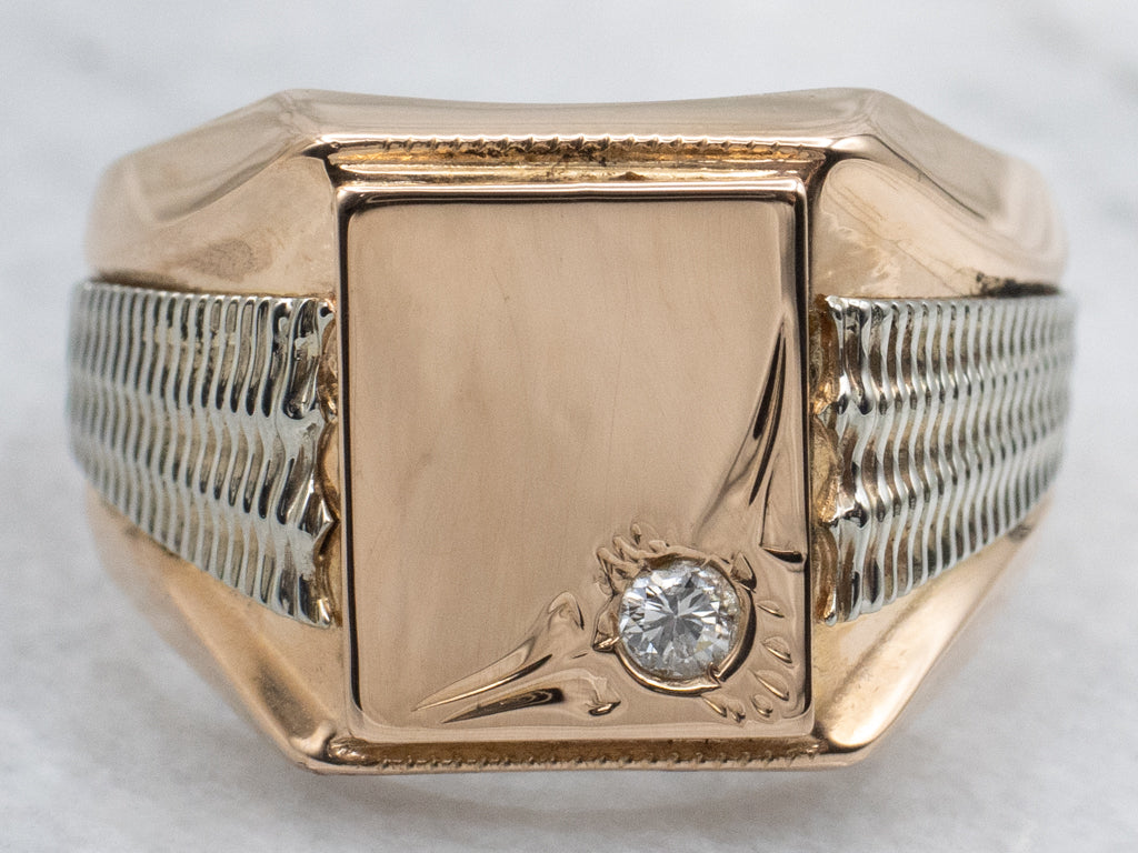 Men's Vintage Two-Tone Gold Diamond Signet Ring