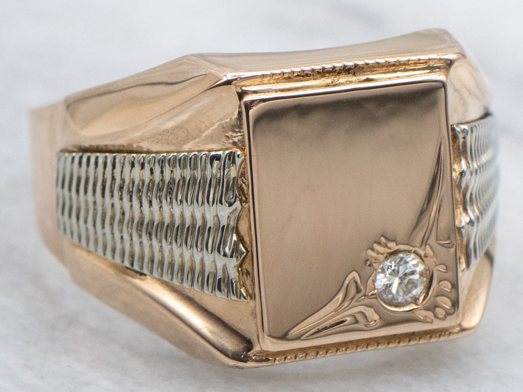 Men's Vintage Two-Tone Gold Diamond Signet Ring