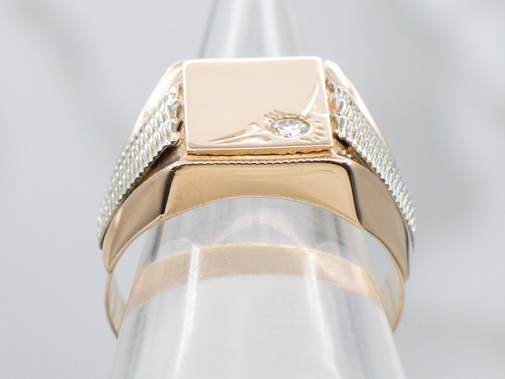 Men's Vintage Two-Tone Gold Diamond Signet Ring