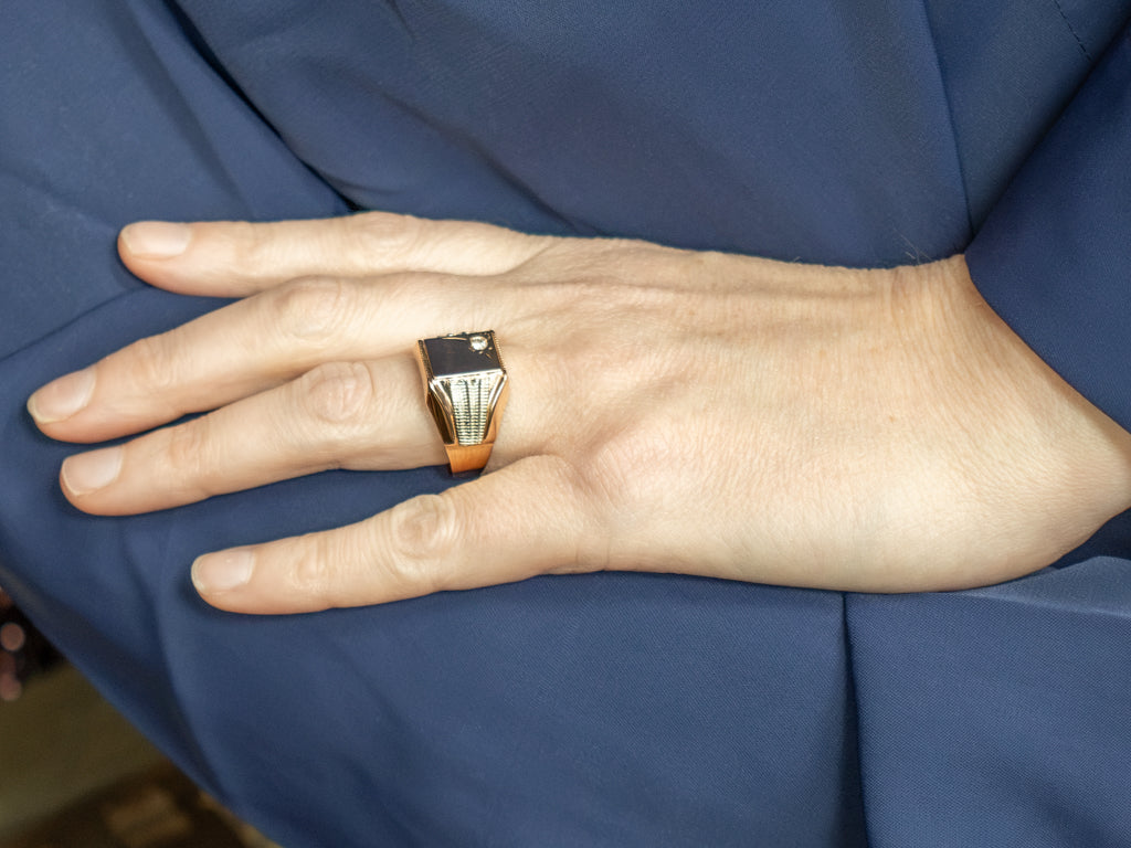 Men's Vintage Two-Tone Gold Diamond Signet Ring