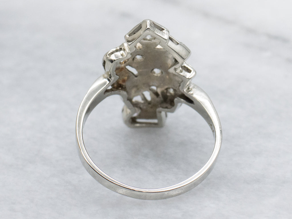 Retro-Era White Gold and Diamond Ribbon Ring