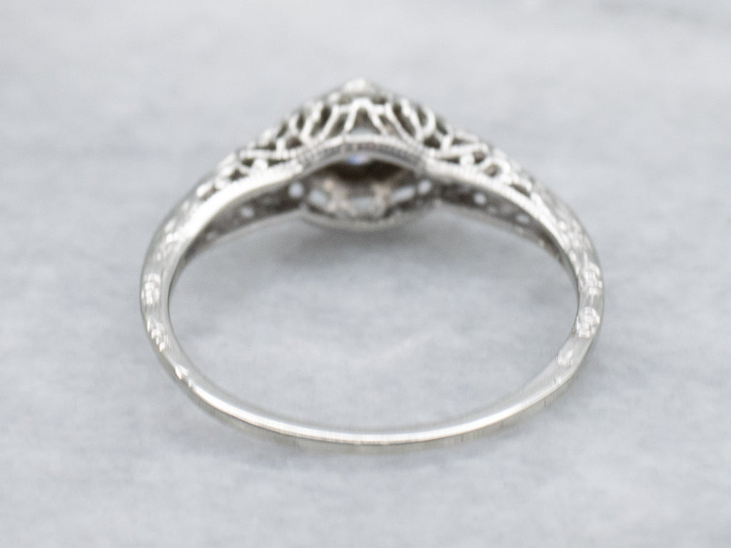 Antique Old Mine Cut Diamond Solitaire Filigree Engagement Ring