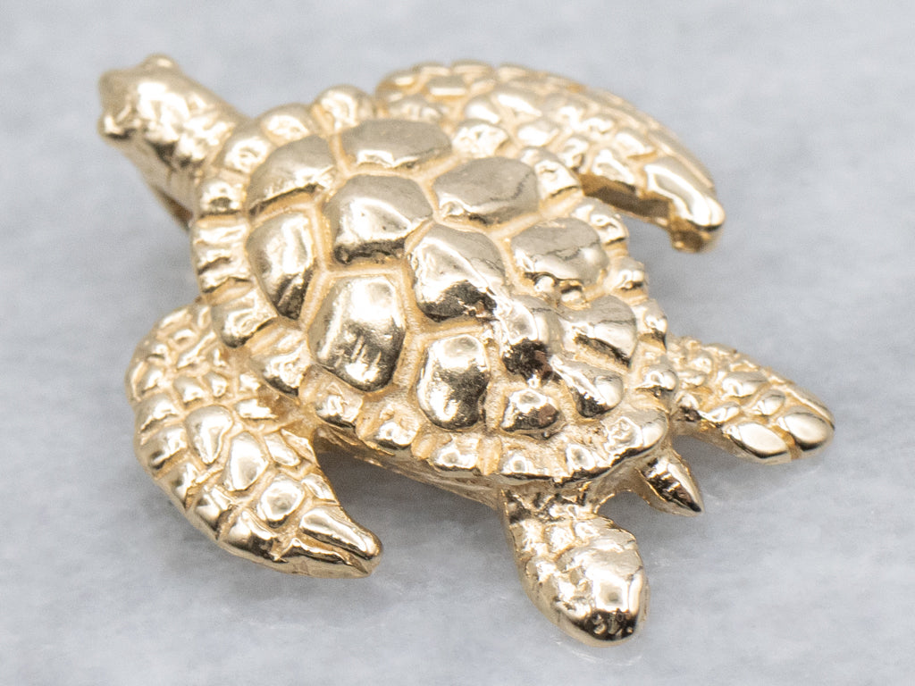 Textured Yellow Gold Sea Turtle Pendant by Kabana
