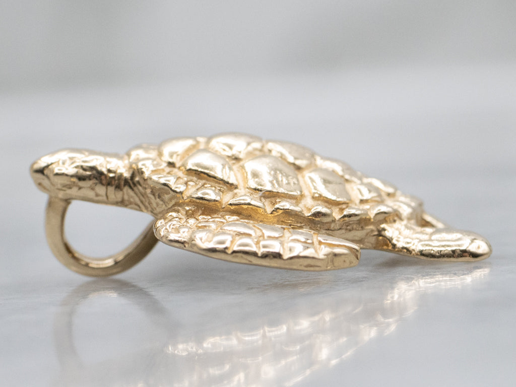 Textured Yellow Gold Sea Turtle Pendant by Kabana