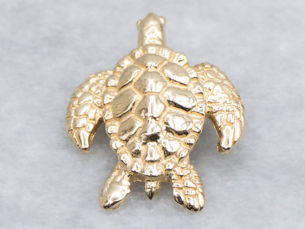 Textured Yellow Gold Sea Turtle Pendant by Kabana