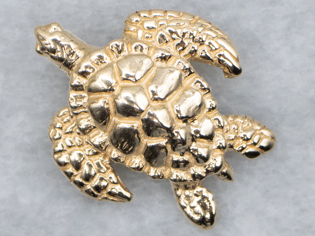 Textured Yellow Gold Sea Turtle Pendant by Kabana