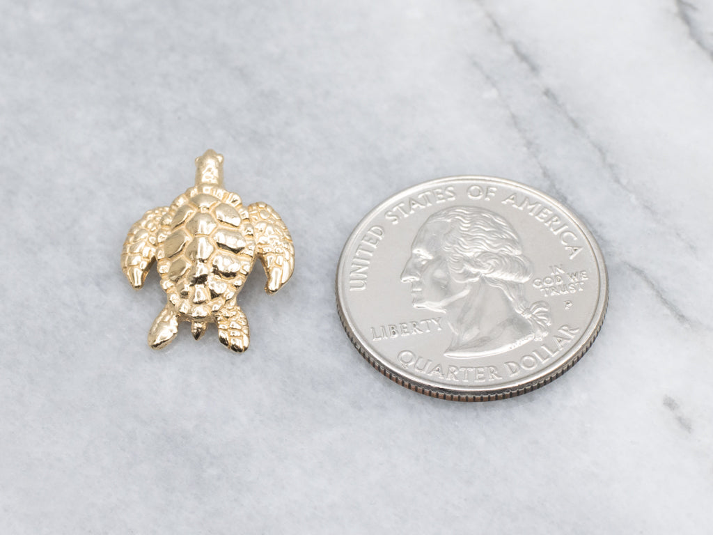 Textured Yellow Gold Sea Turtle Pendant by Kabana