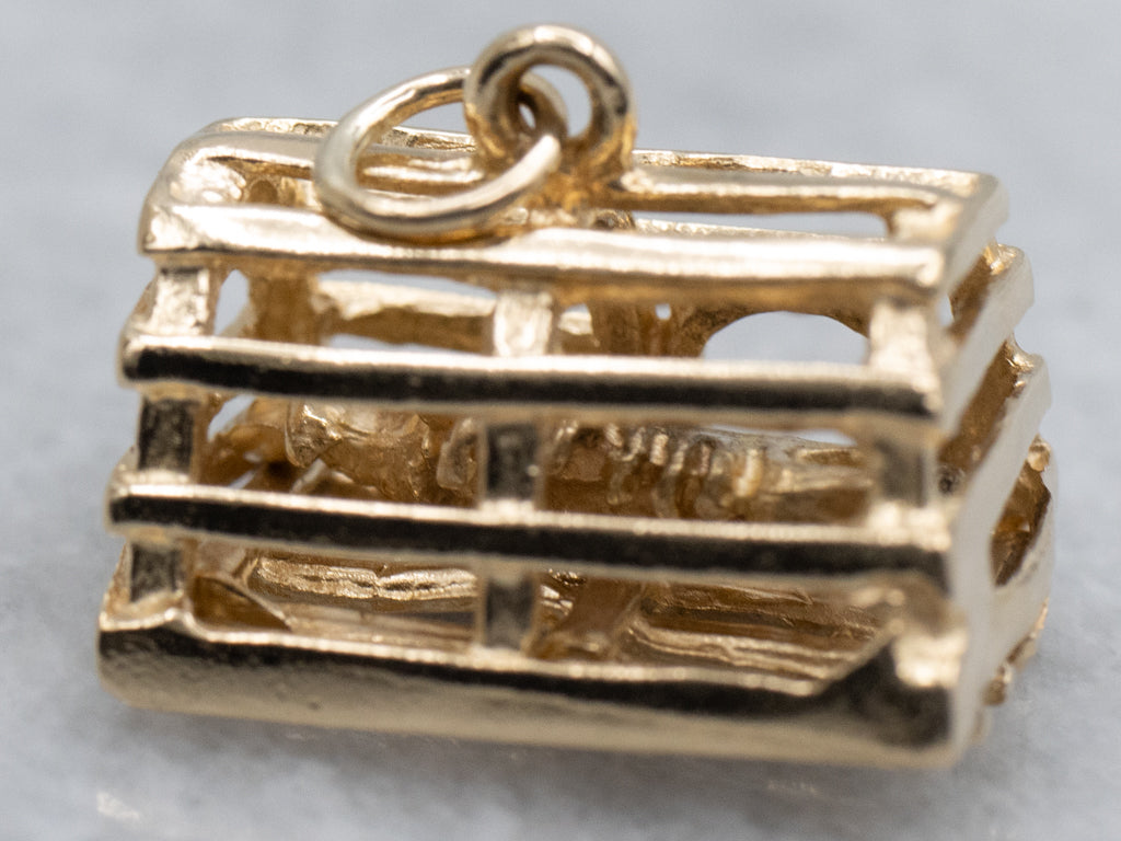 Lobster Trap Gold Pendant with Trapped Lobster