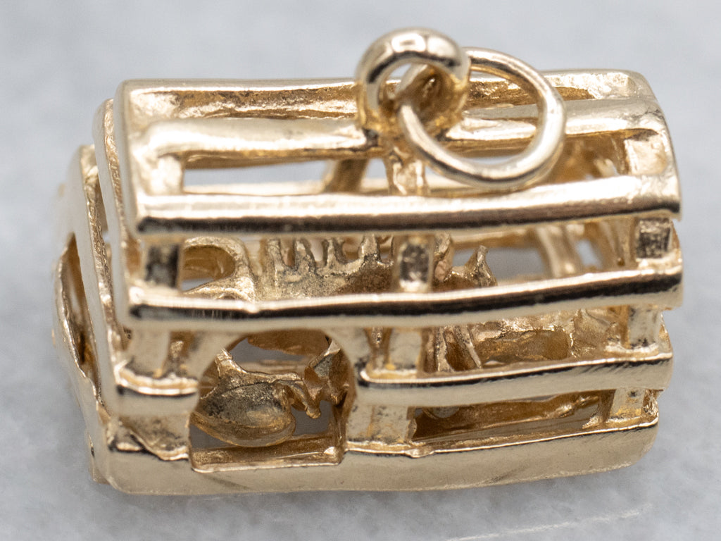 Lobster Trap Gold Pendant with Trapped Lobster