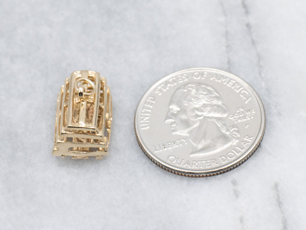 Lobster Trap Gold Pendant with Trapped Lobster