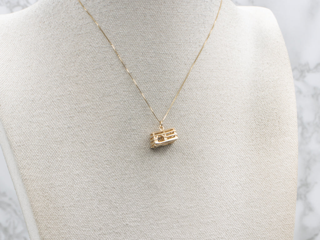 Lobster Trap Gold Pendant with Trapped Lobster