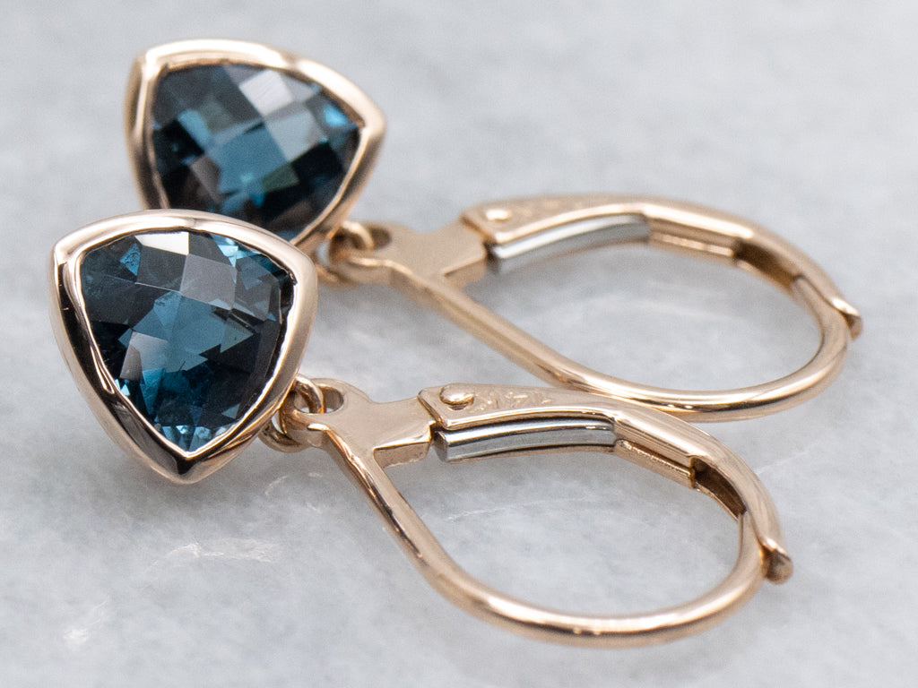 Trillion-Cut London Blue Topaz Drop Earrings