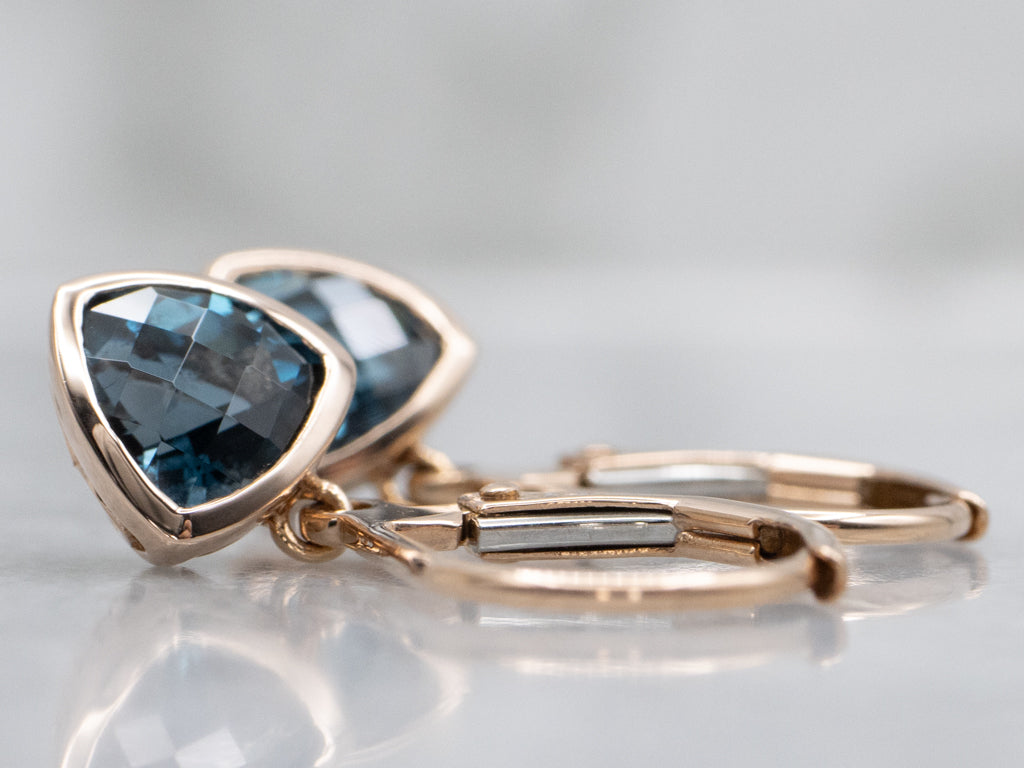 Trillion-Cut London Blue Topaz Drop Earrings