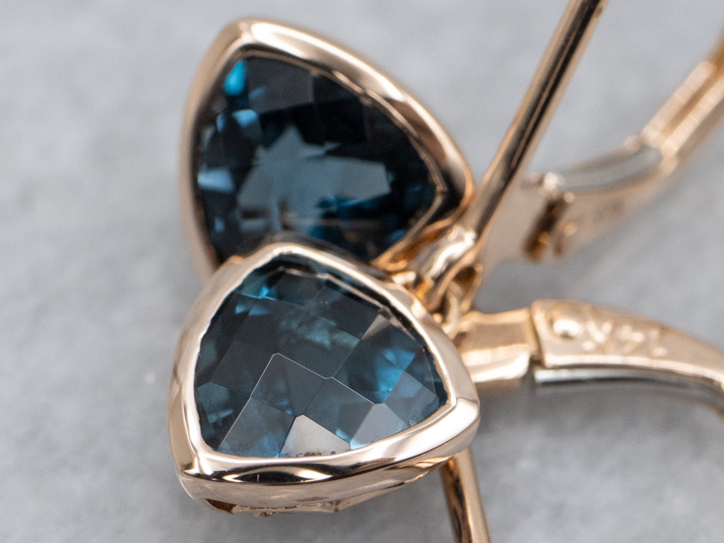 Trillion-Cut London Blue Topaz Drop Earrings