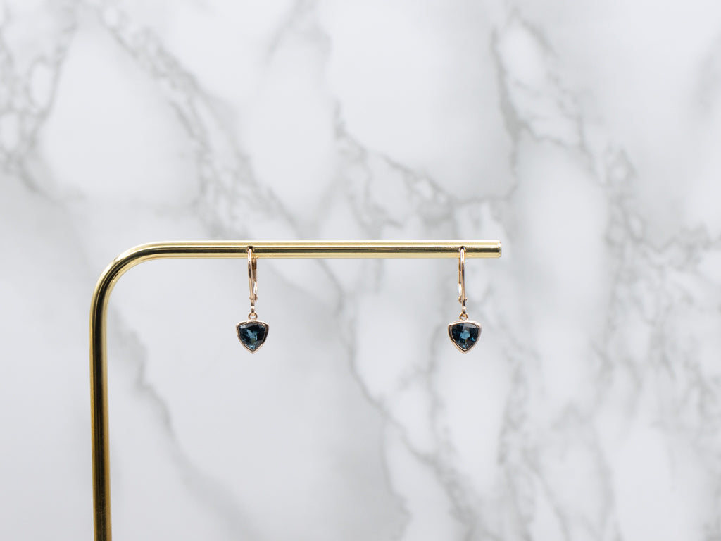 Trillion-Cut London Blue Topaz Drop Earrings