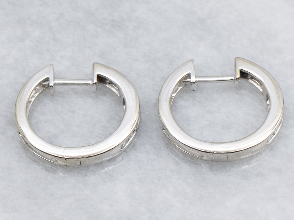 White Gold Channel-Set Diamond Huggie Hoop Earrings