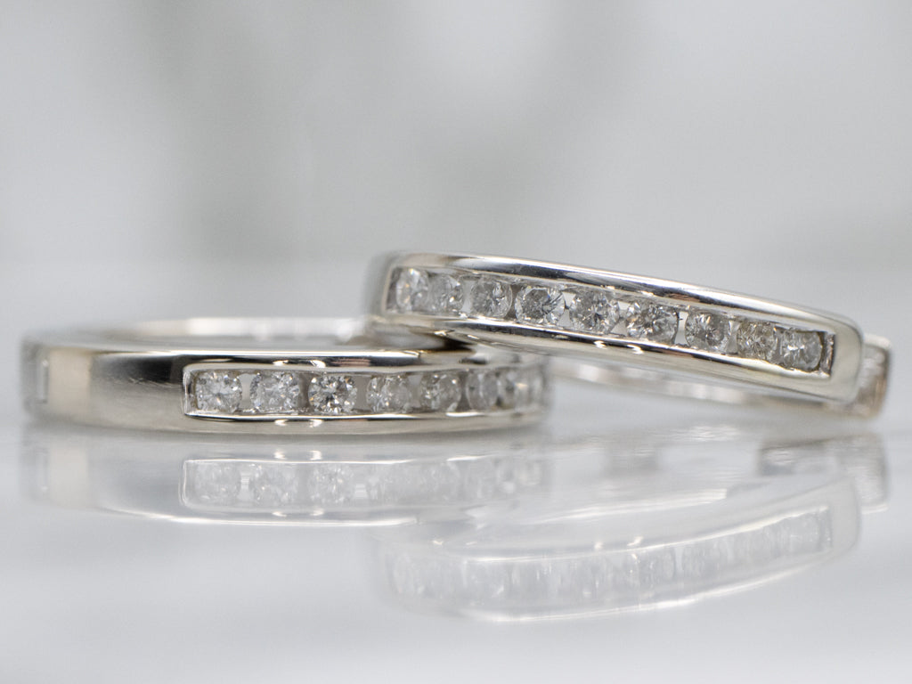 White Gold Channel-Set Diamond Huggie Hoop Earrings