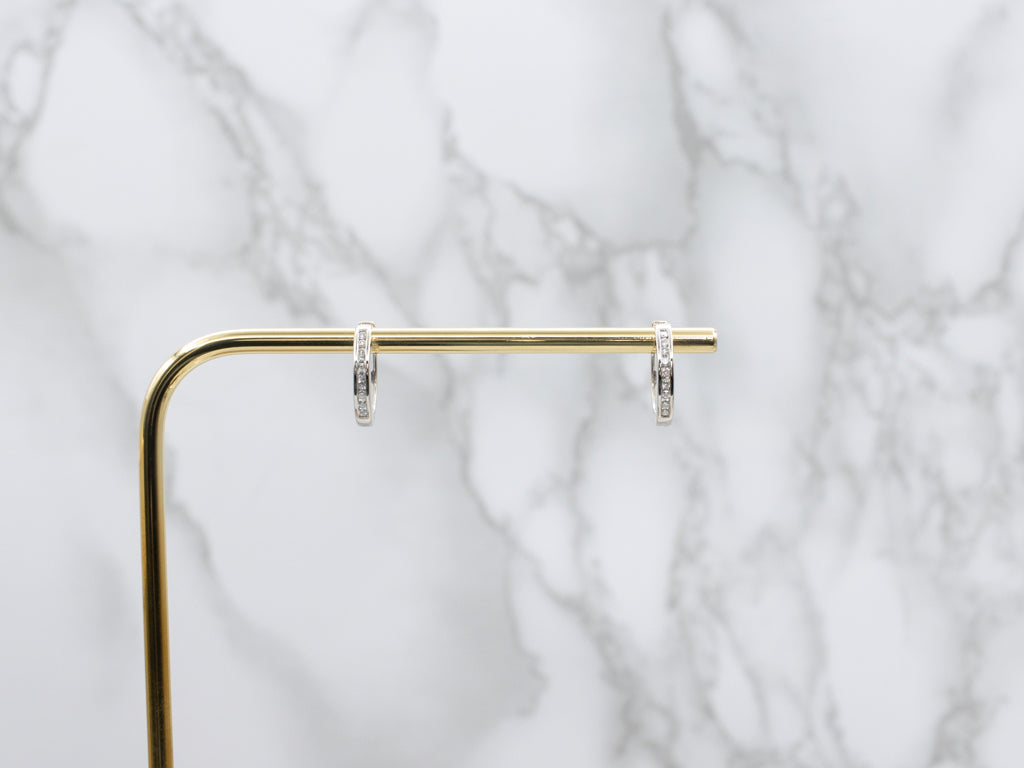 White Gold Channel-Set Diamond Huggie Hoop Earrings
