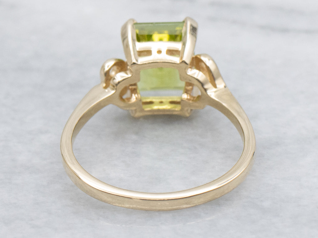Emerald-Cut Peridot and Gold Solitaire Ring