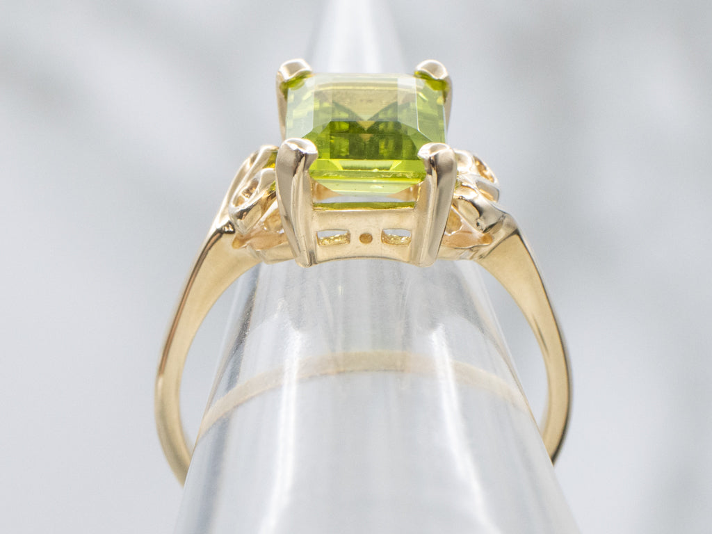 Emerald-Cut Peridot and Gold Solitaire Ring